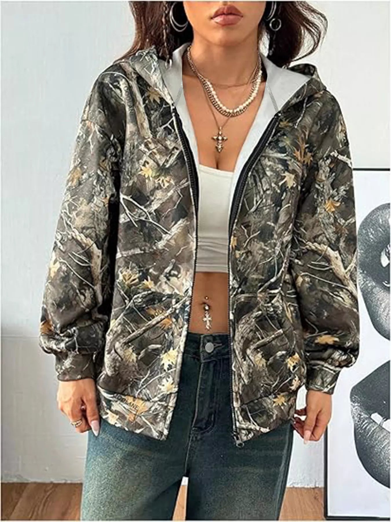 Vintage Printed Zip - Up Hoodie - Seedandsoulful
