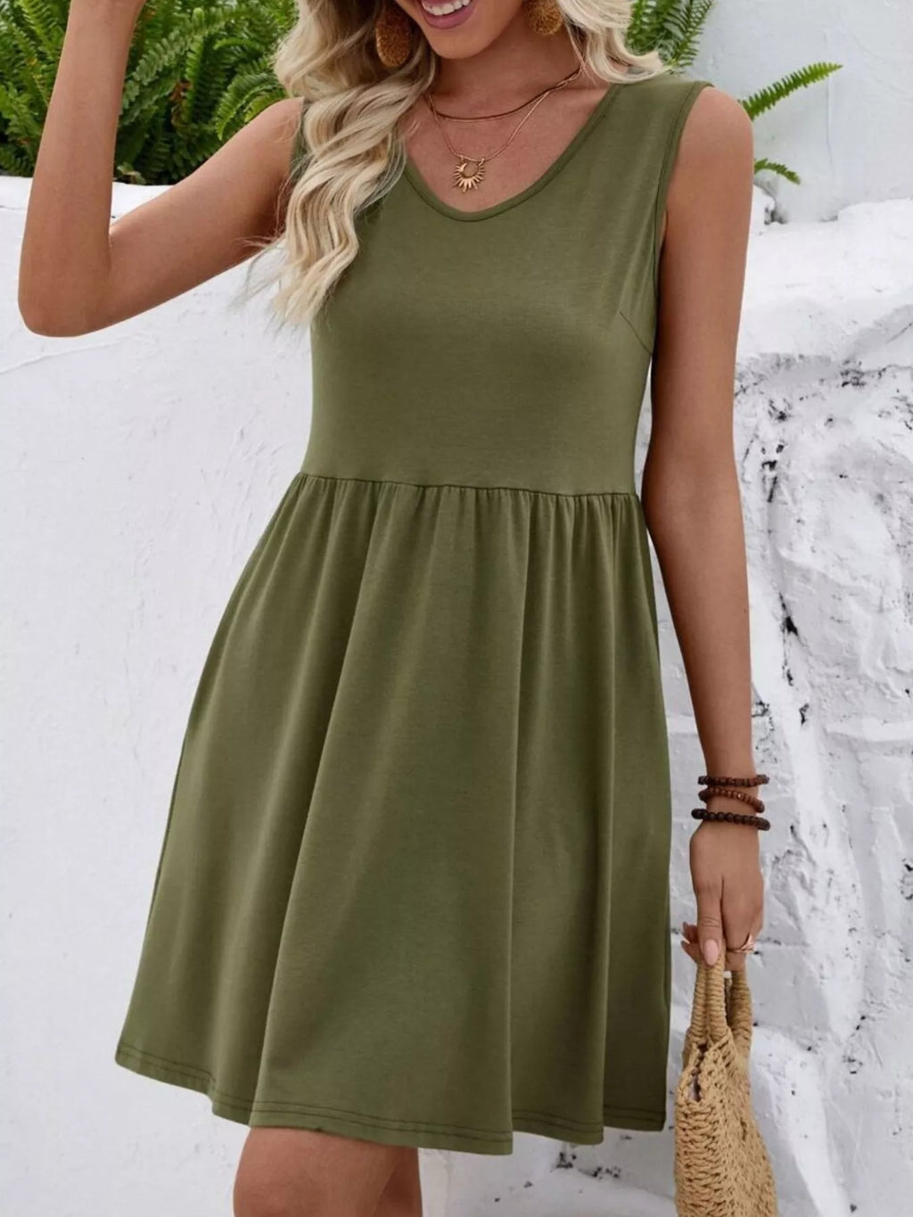V - Neck Sleeveless Mini Dress - Seedandsoulful