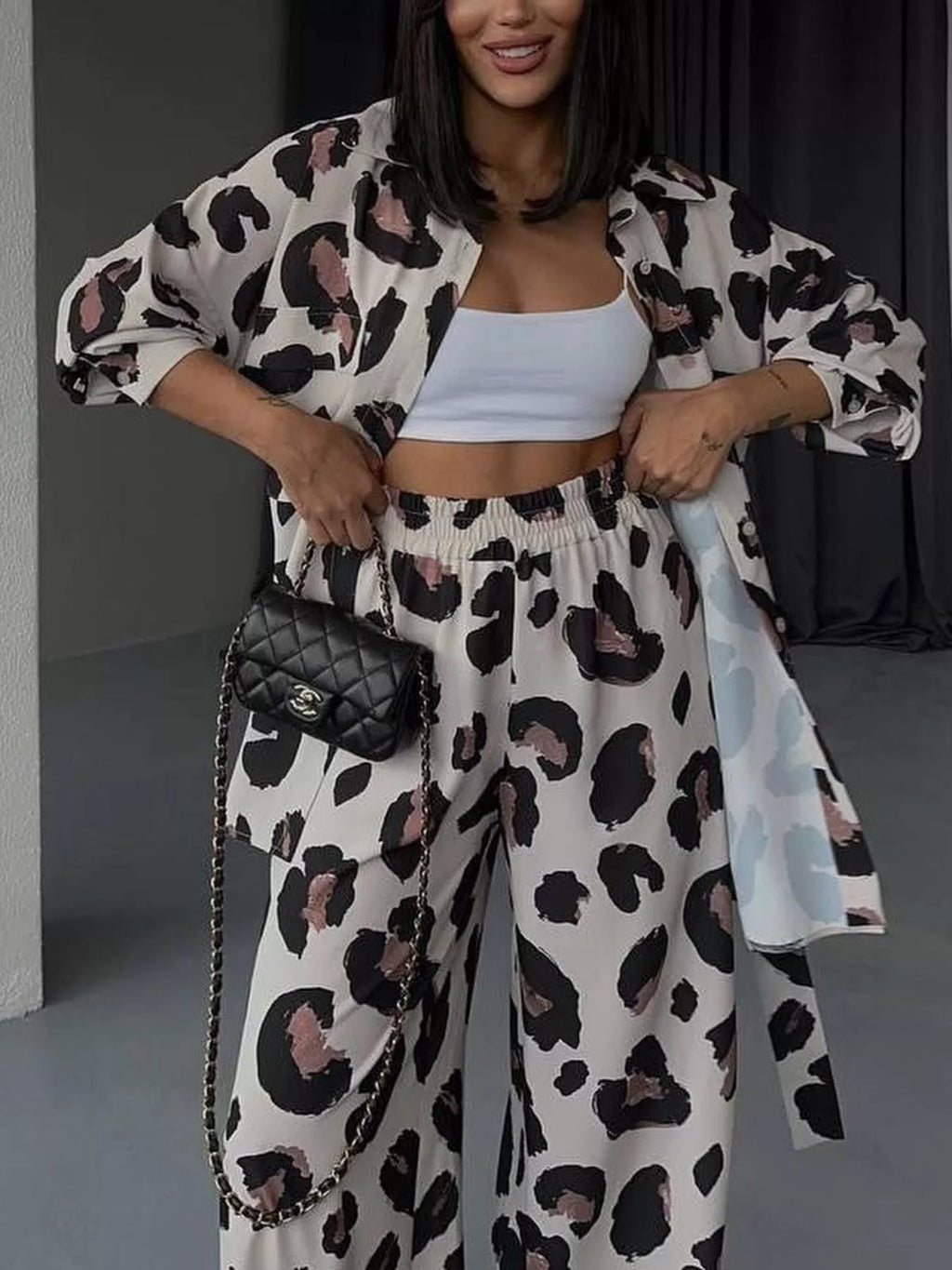 Leopard Print Relaxed Fit Shirt and Pants Two - Piece Set - Seedandsoulful