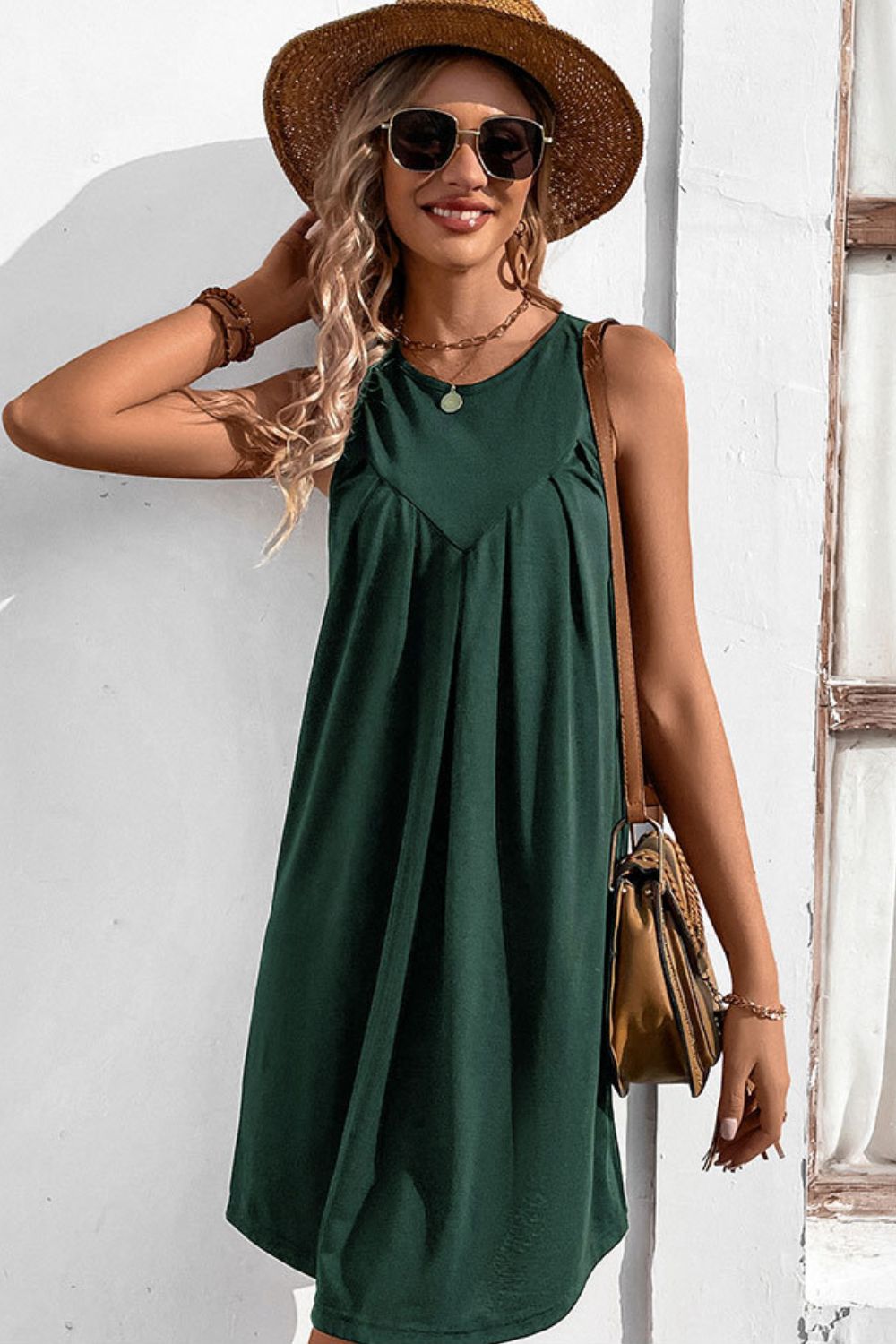 Perfee Round Neck Sleeveless Mini Dress - Seedandsoulful
