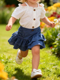 Children's Off - Shoulder Top and Ruffled Denim Skirt Set - Seedandsoulful
