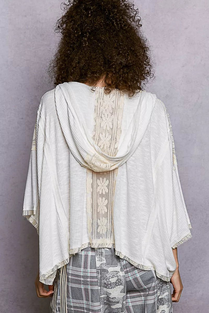 POL Short Sleeve Hoodie Top with Lace Detail - Seedandsoulful