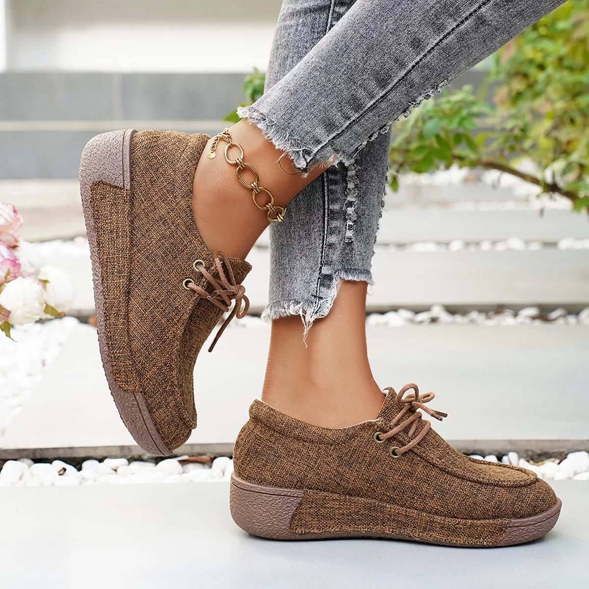 Round Toe Lace - Up Sneakers - Seedandsoulful