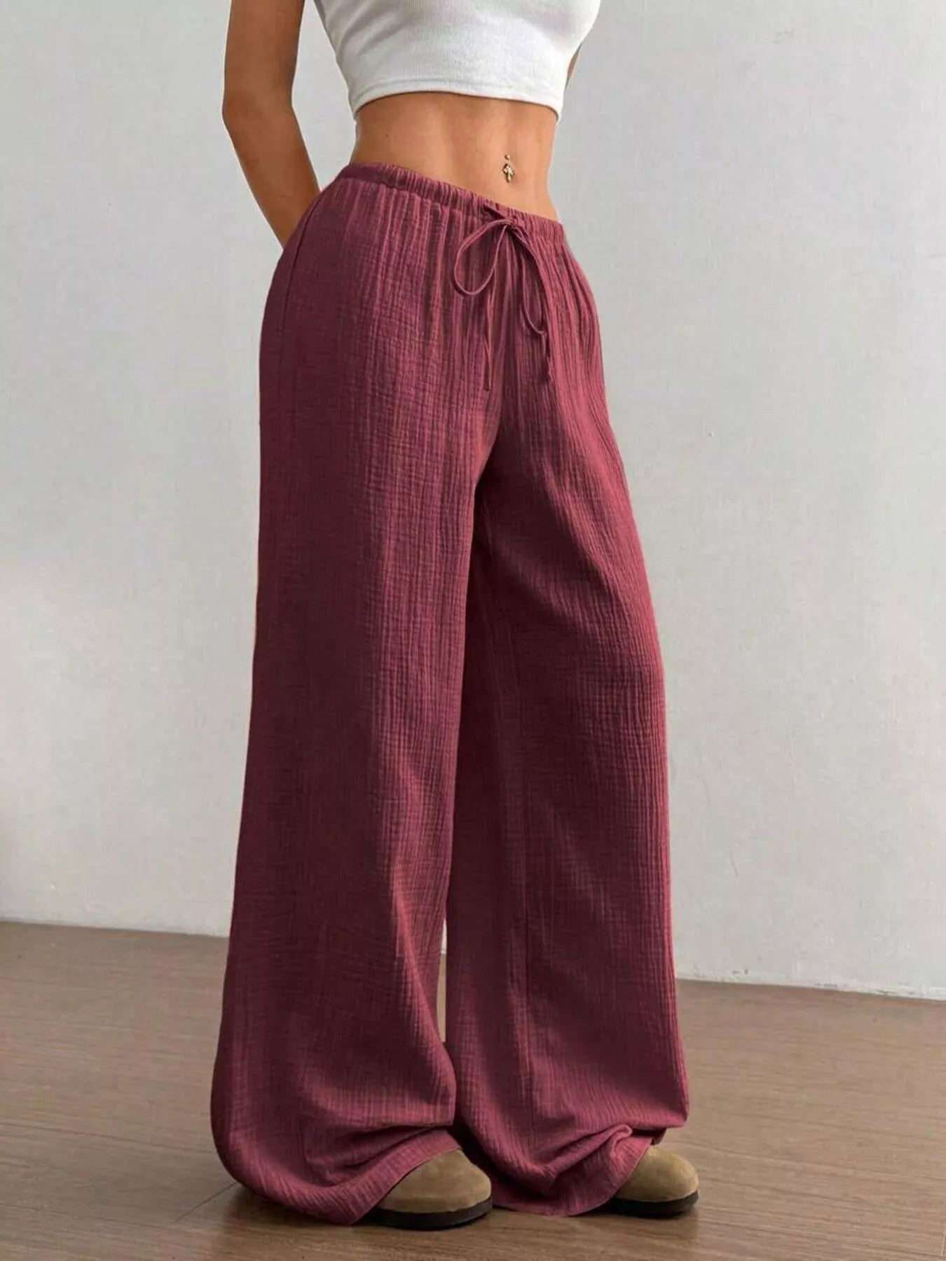 Full Size Drawstring Wide Leg Pants Plus Size - Seedandsoulful