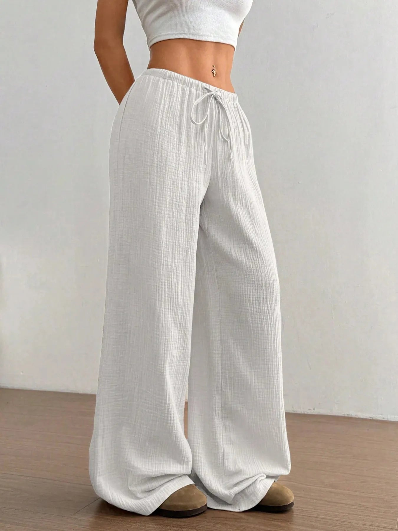 Drawstring Wide - Leg Casual Pants - Seedandsoulful