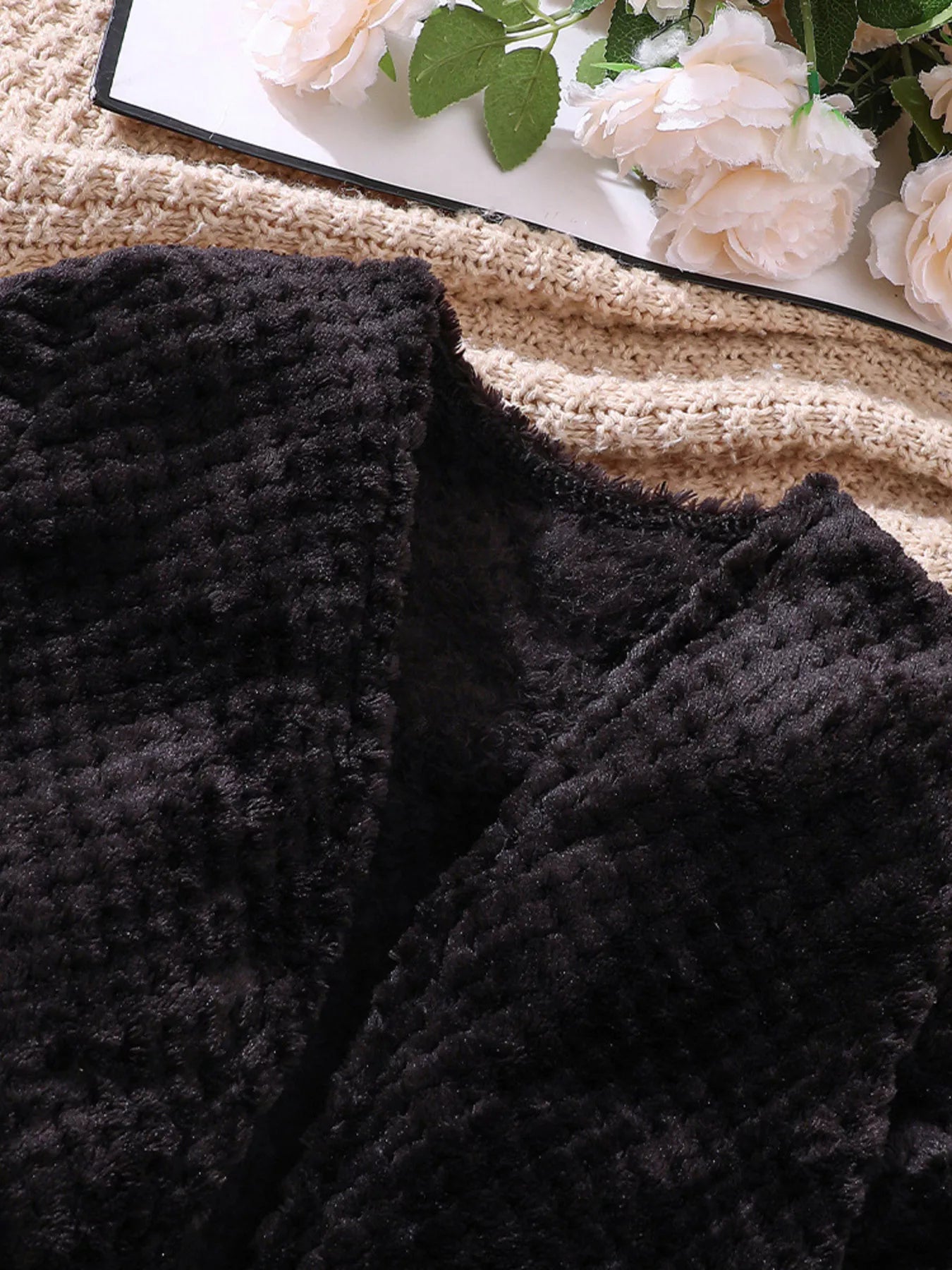 Children's Fuzzy Cardigan & Plaid Dress Set - Seedandsoulful