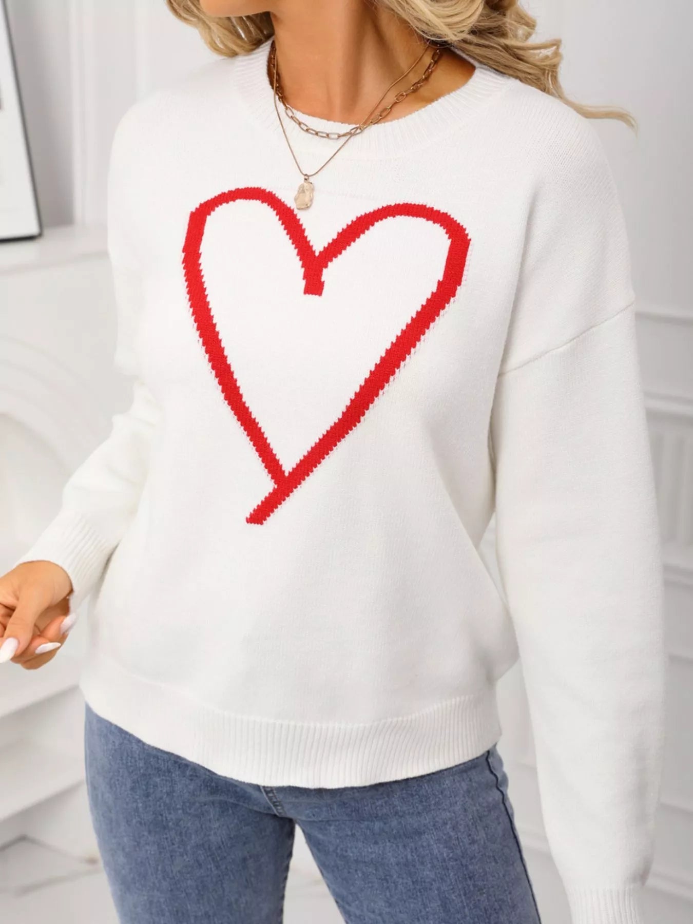 Valentine's Day Heart Graphic Dropped Shoulder Sweater - Seedandsoulful