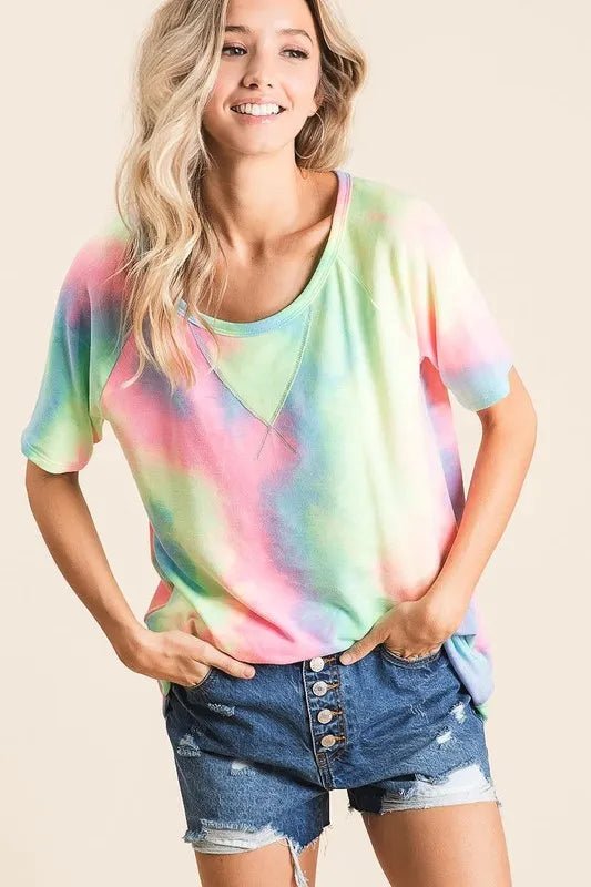 BiBi Tie Dye French Terry Print Top - Seedandsoulful