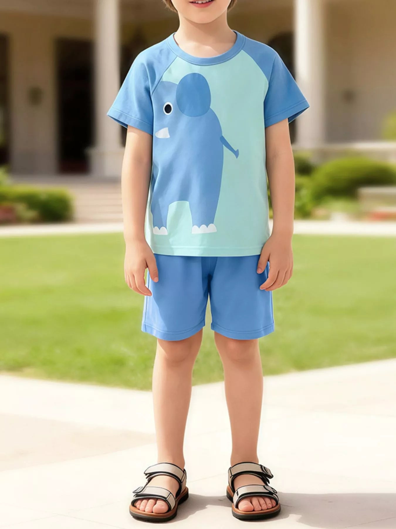 Children's Animal Round Neck Top and Shorts Set - Seedandsoulful