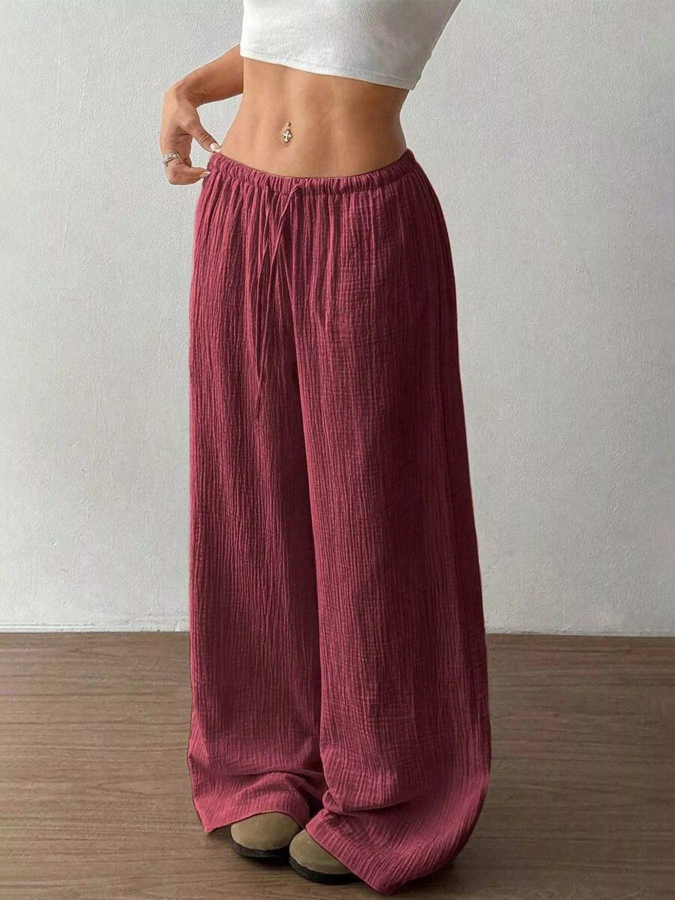 Full Size Drawstring Wide Leg Pants Plus Size - Seedandsoulful