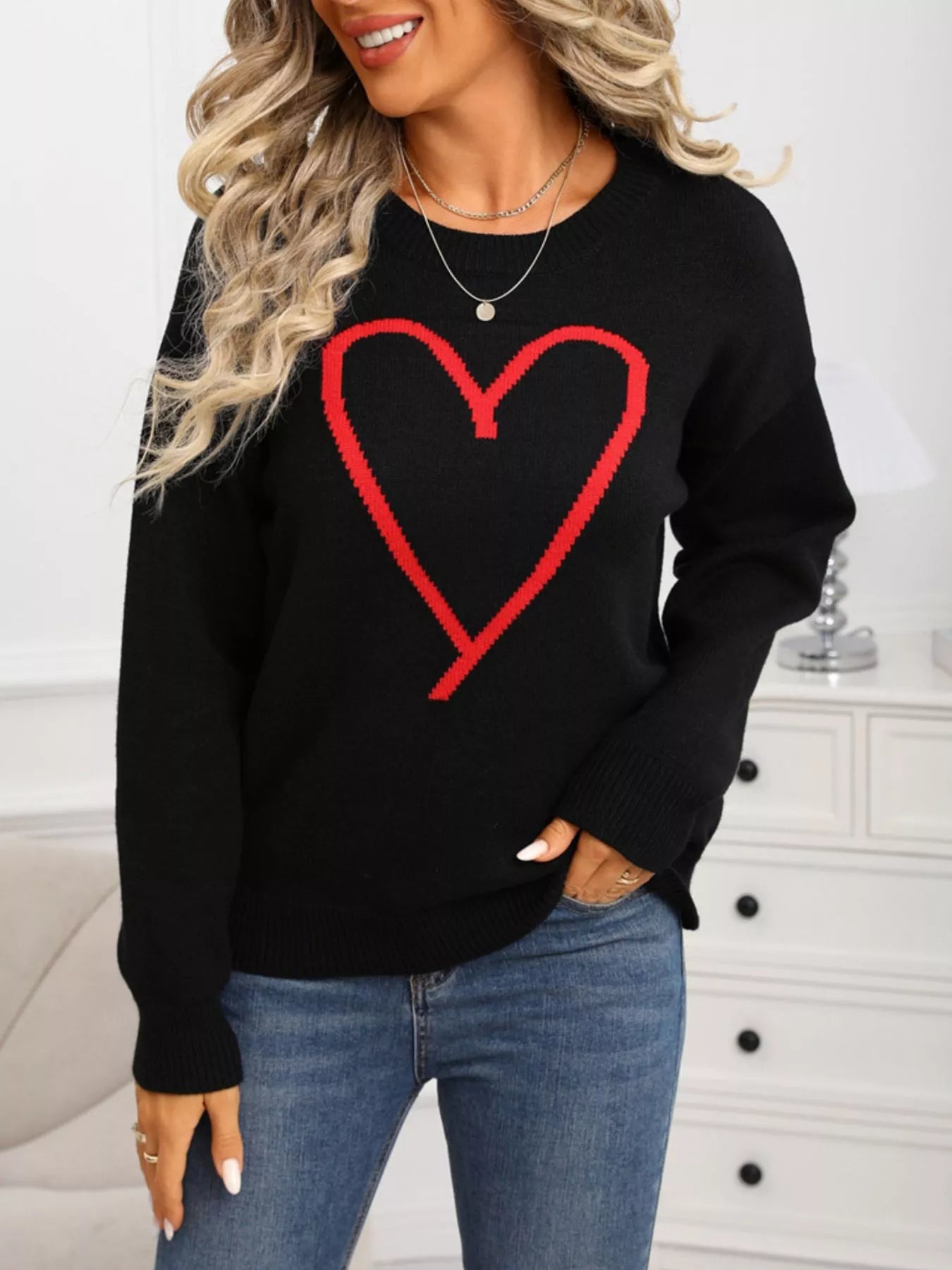 Valentine's Day Heart Graphic Dropped Shoulder Sweater - Seedandsoulful