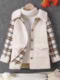 Children's Cozy Plaid Sleeve Fleece Jacket - Seedandsoulful
