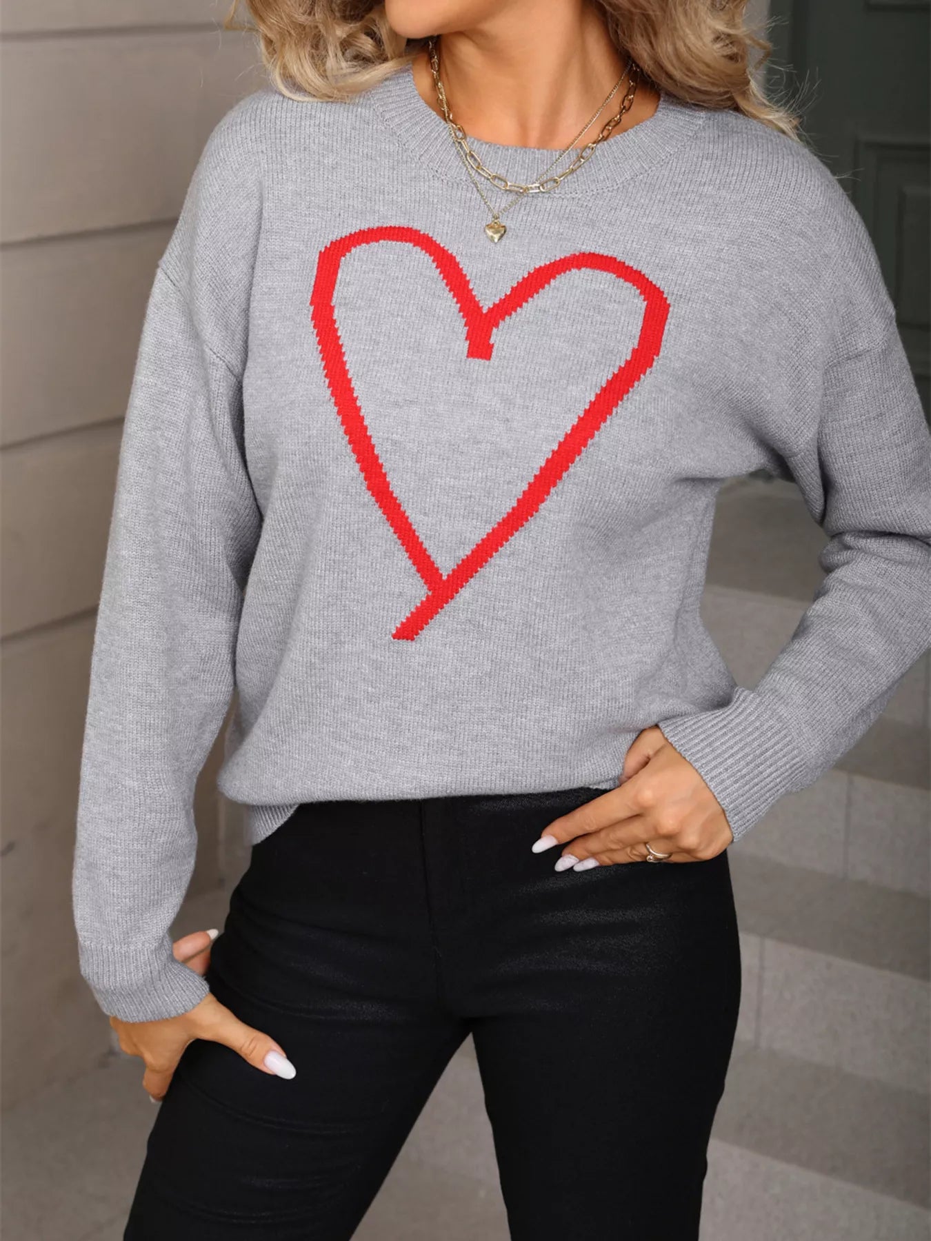 Valentine's Day Heart Graphic Dropped Shoulder Sweater - Seedandsoulful