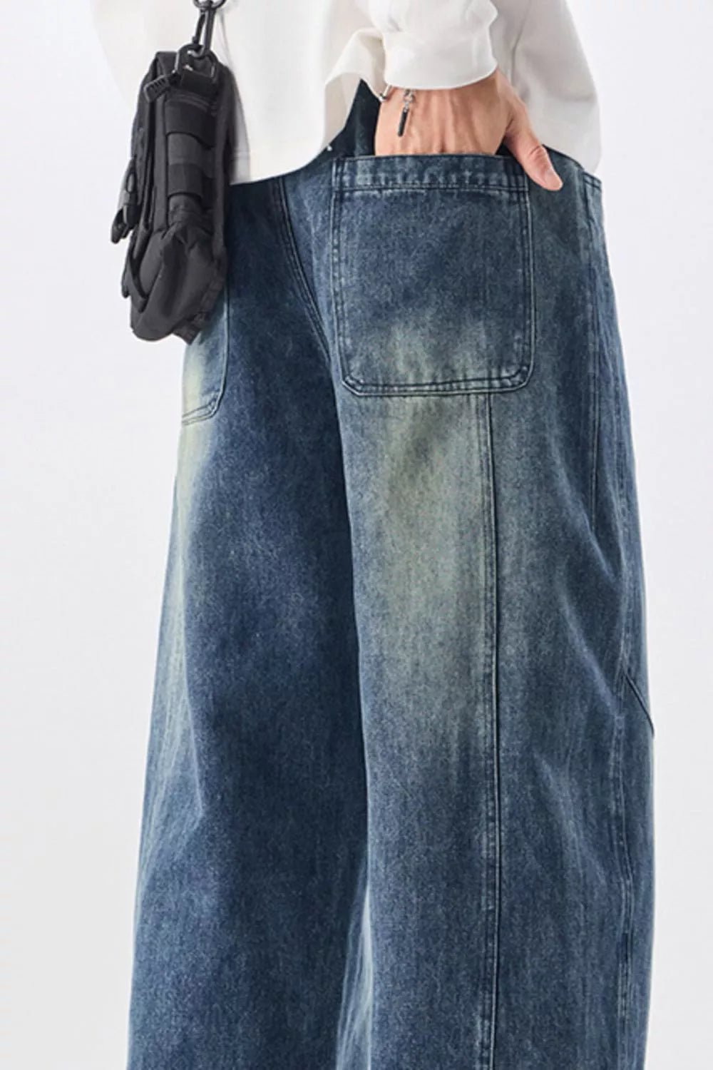 Men's Plus Size Vintage Wash Wide Leg Jeans - Seedandsoulful