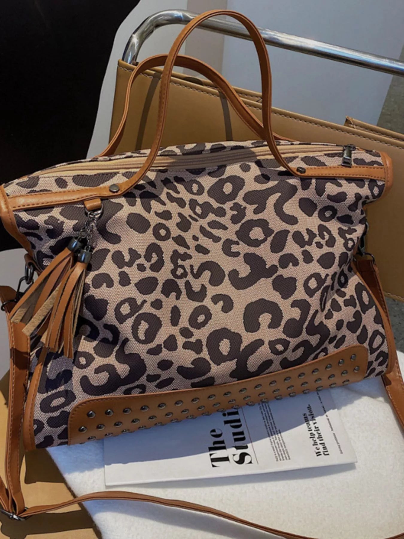 Leopard Studded Tote Bag - Seedandsoulful
