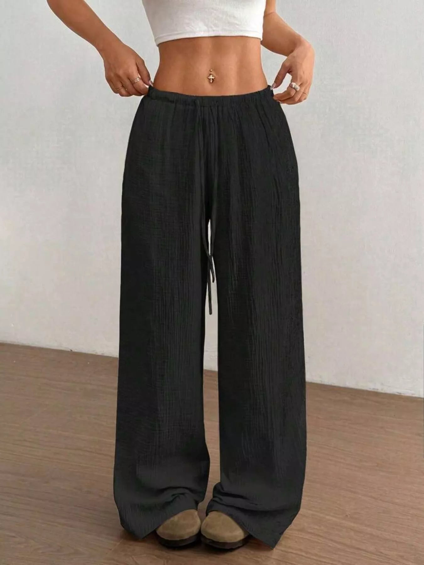 Full Size Drawstring Wide Leg Pants Plus Size - Seedandsoulful