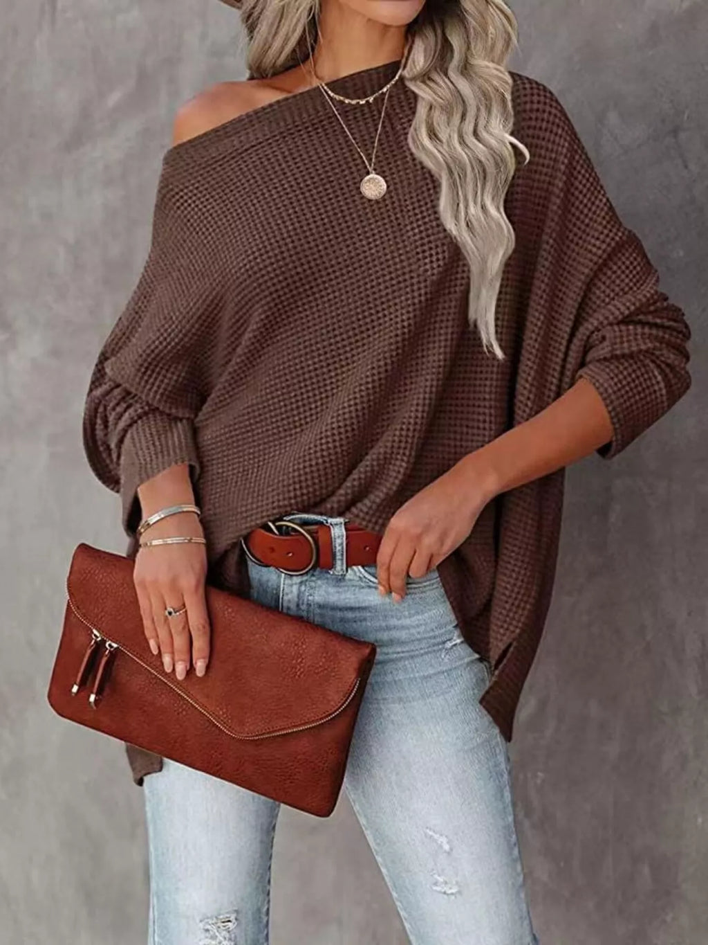 Waffle Knit Boat Neck T-Shirt - Seedandsoulful