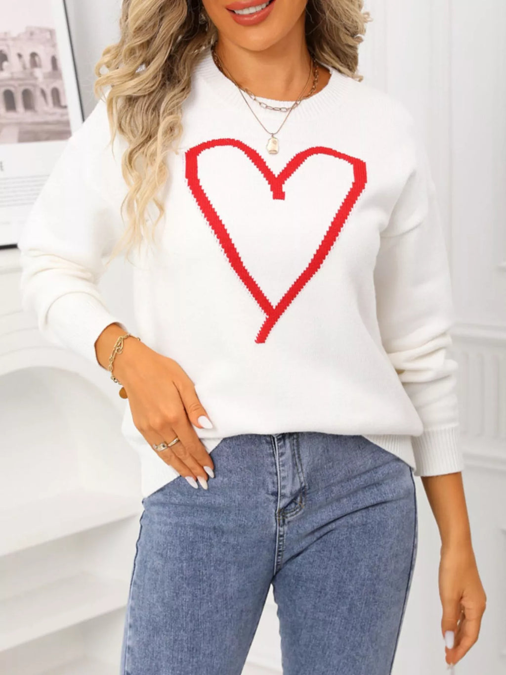 Valentine's Day Heart Graphic Dropped Shoulder Sweater - Seedandsoulful