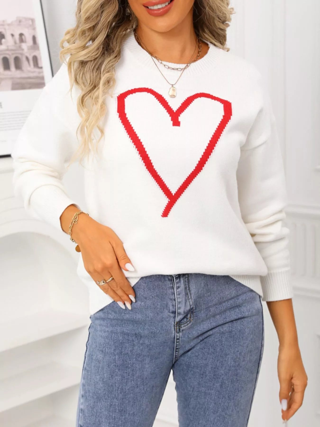 Valentine's Day Heart Graphic Dropped Shoulder Sweater - Seedandsoulful