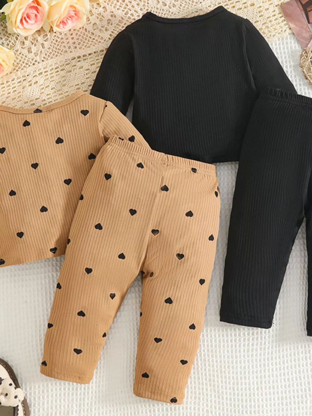 Children's Heart Print Ribbed Top and Pants Set - Seedandsoulful