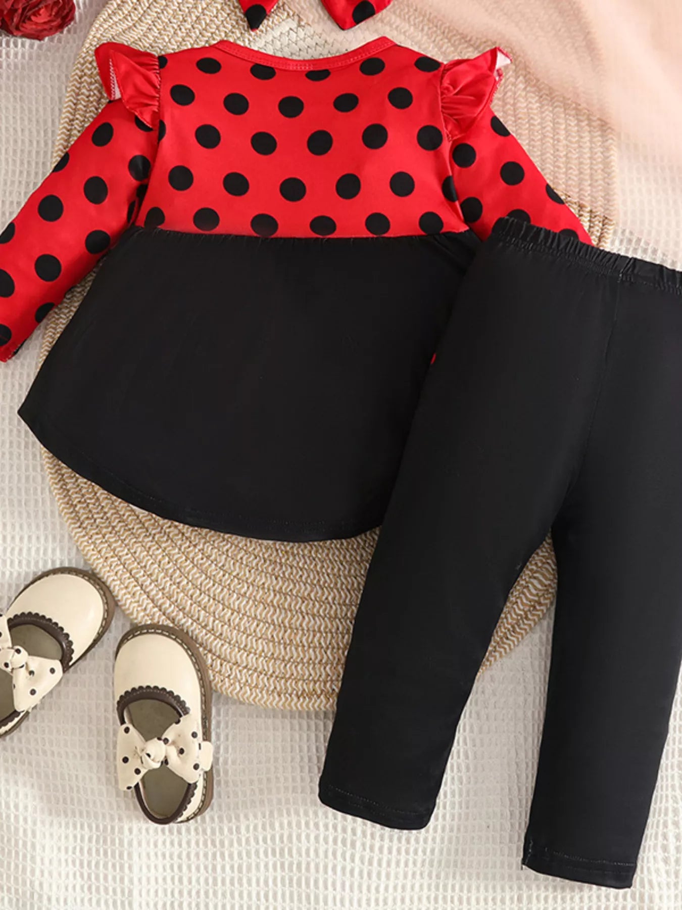Children's Ladybug Print Ruffle Trim Top and Pants Set - Seedandsoulful