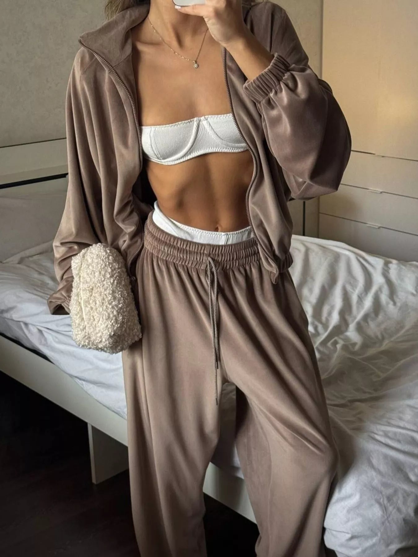 Zip Up Long Sleeve Outerwear and Pants Set - Seedandsoulful