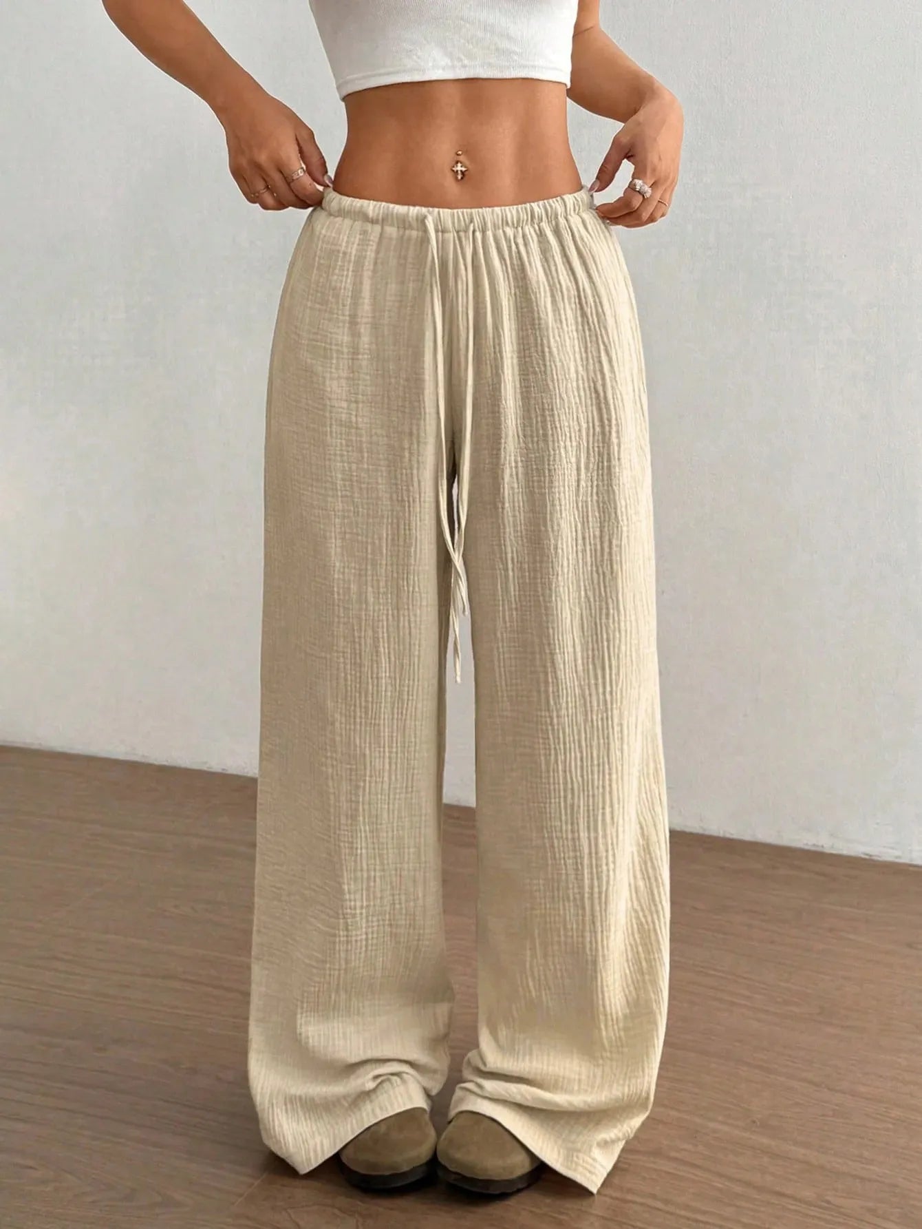 Drawstring Wide - Leg Casual Pants - Seedandsoulful