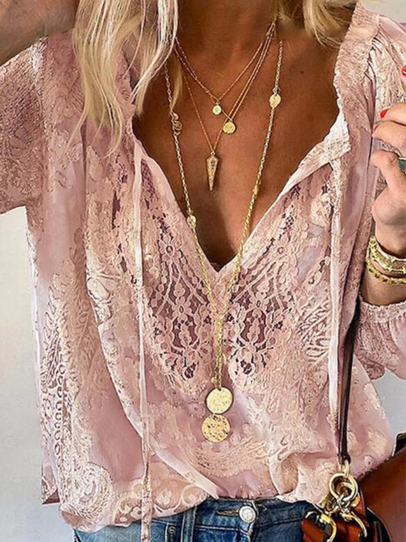 Lace Tie - Neck Blouse - Seedandsoulful
