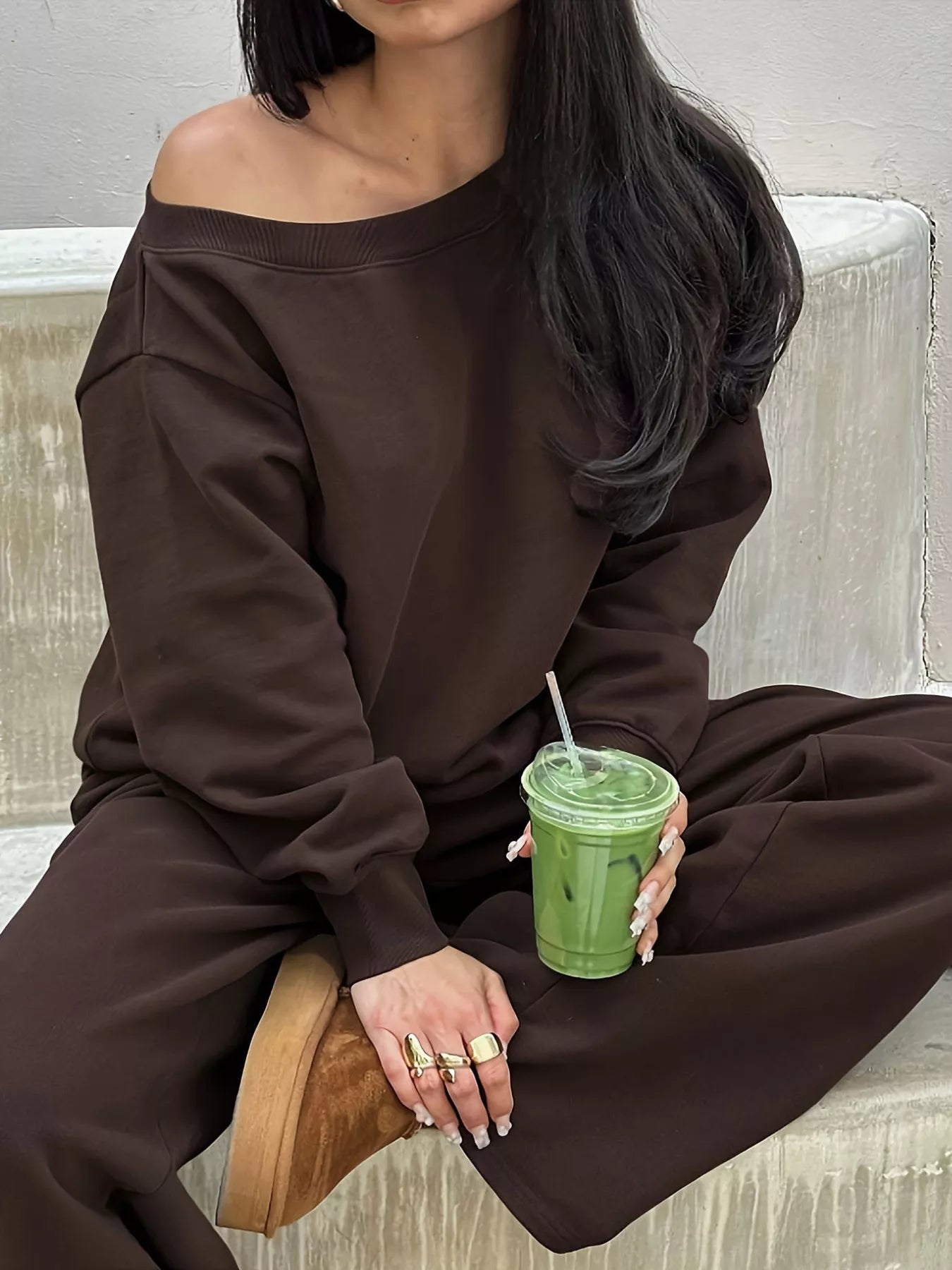 Boat Neck Long Sleeve Sweatshirt and Pants Set - Seedandsoulful