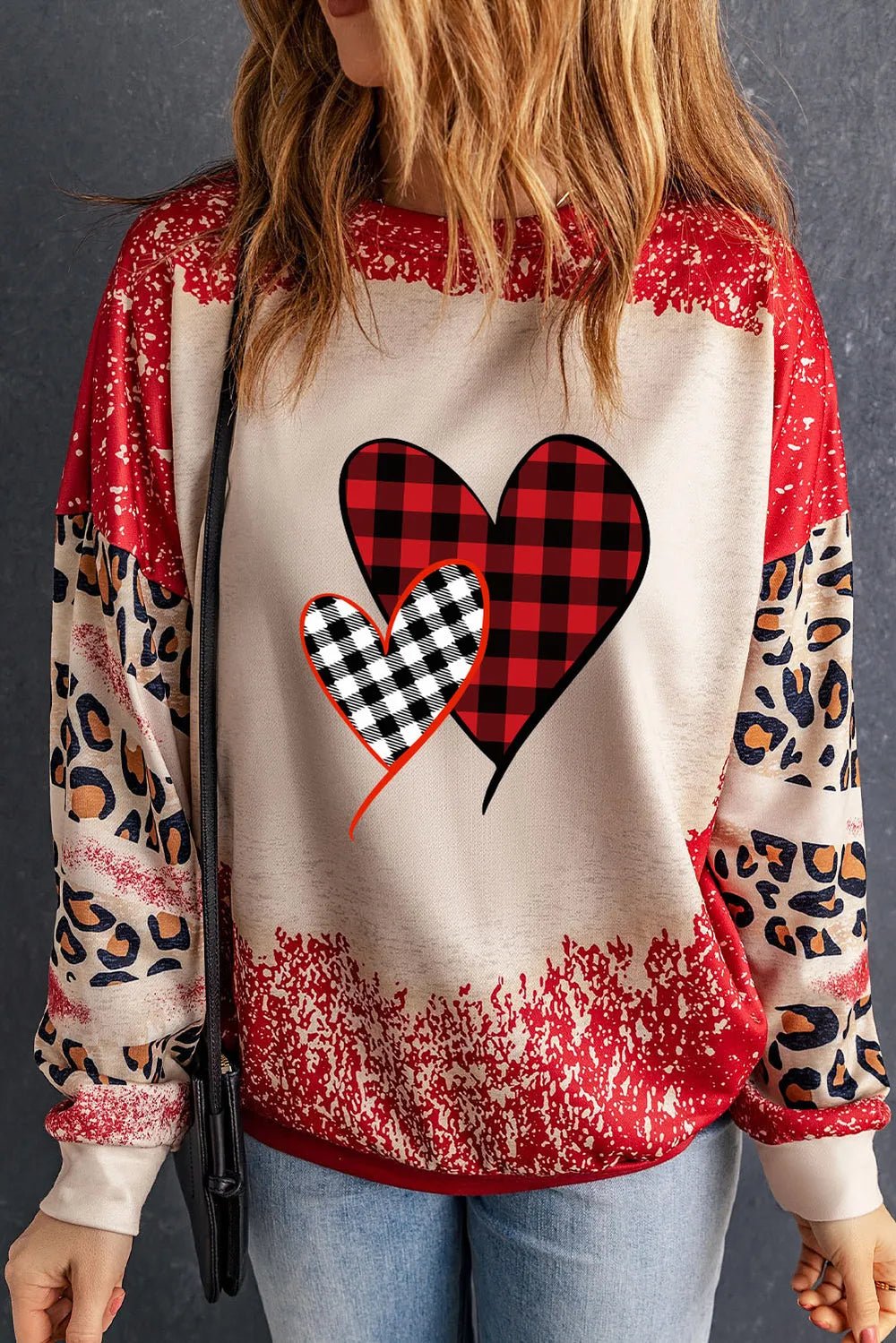 Heart Leopard Round Neck Sweatshirt - Seedandsoulful