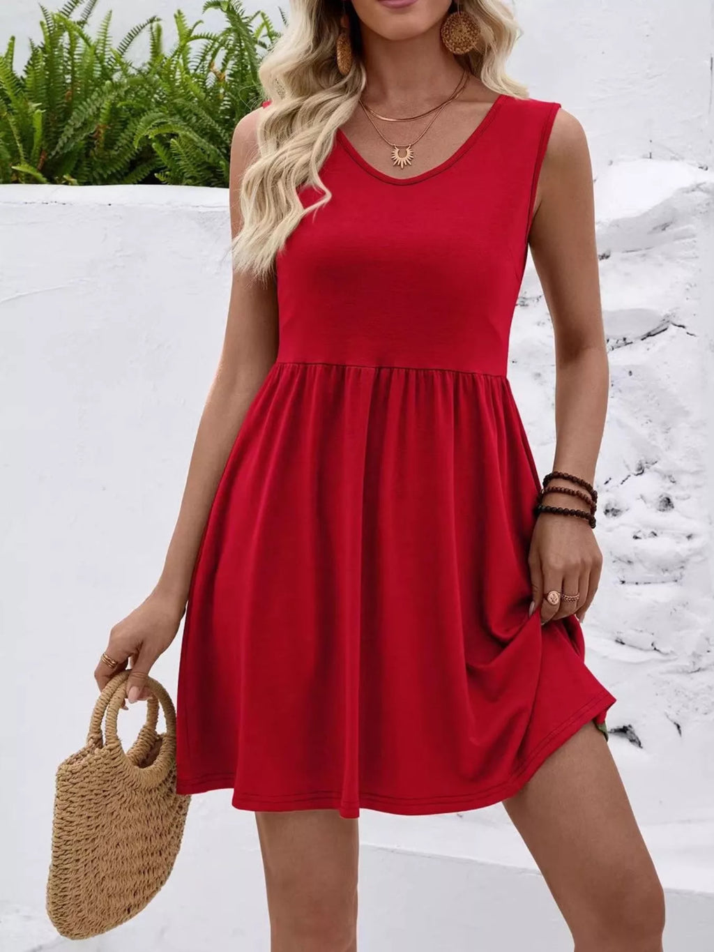 V - Neck Sleeveless Mini Dress - Seedandsoulful
