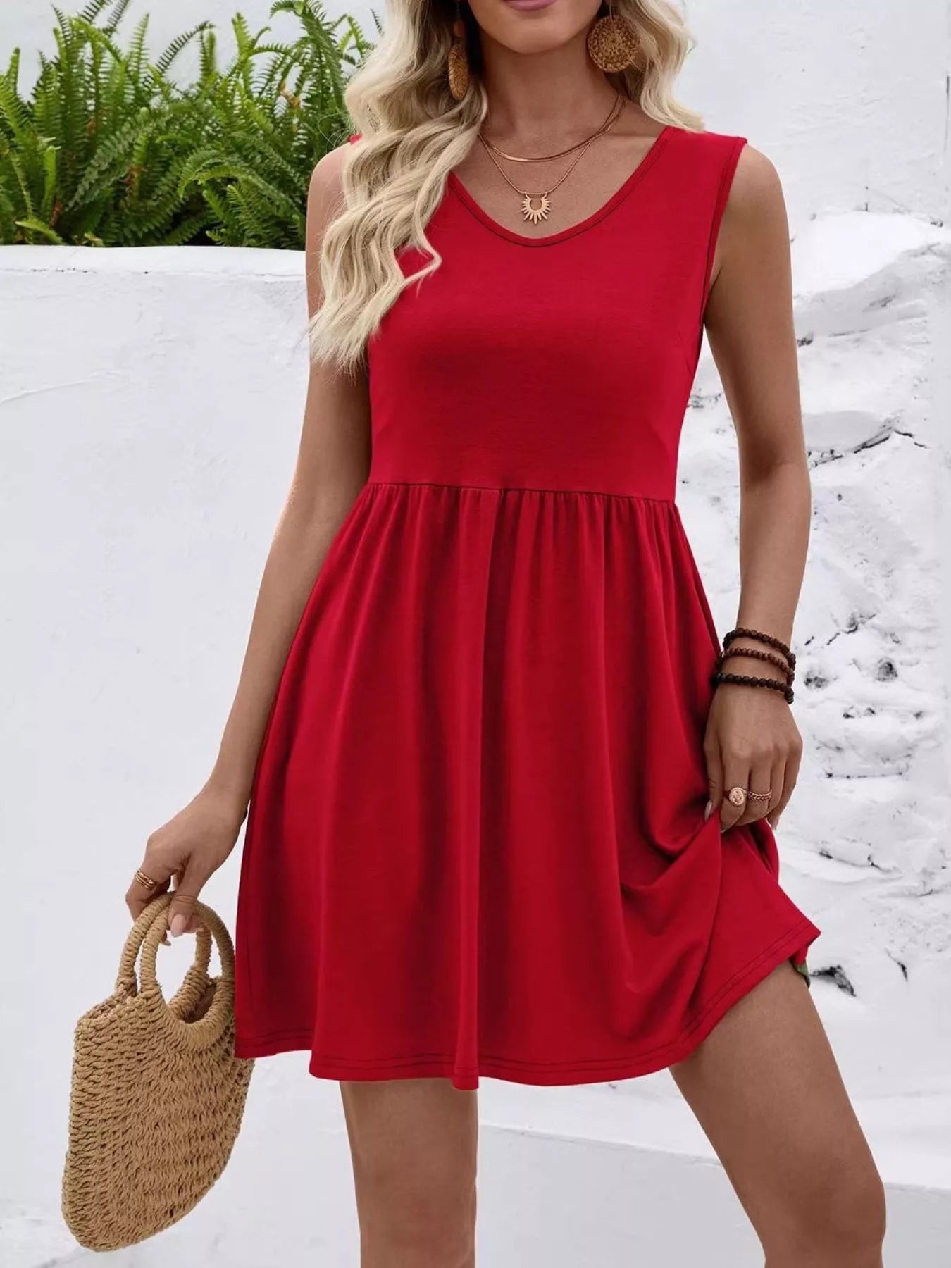V - Neck Sleeveless Mini Dress - Seedandsoulful