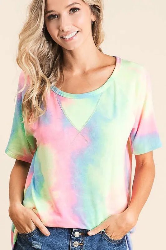 BiBi Tie Dye French Terry Print Top - Seedandsoulful