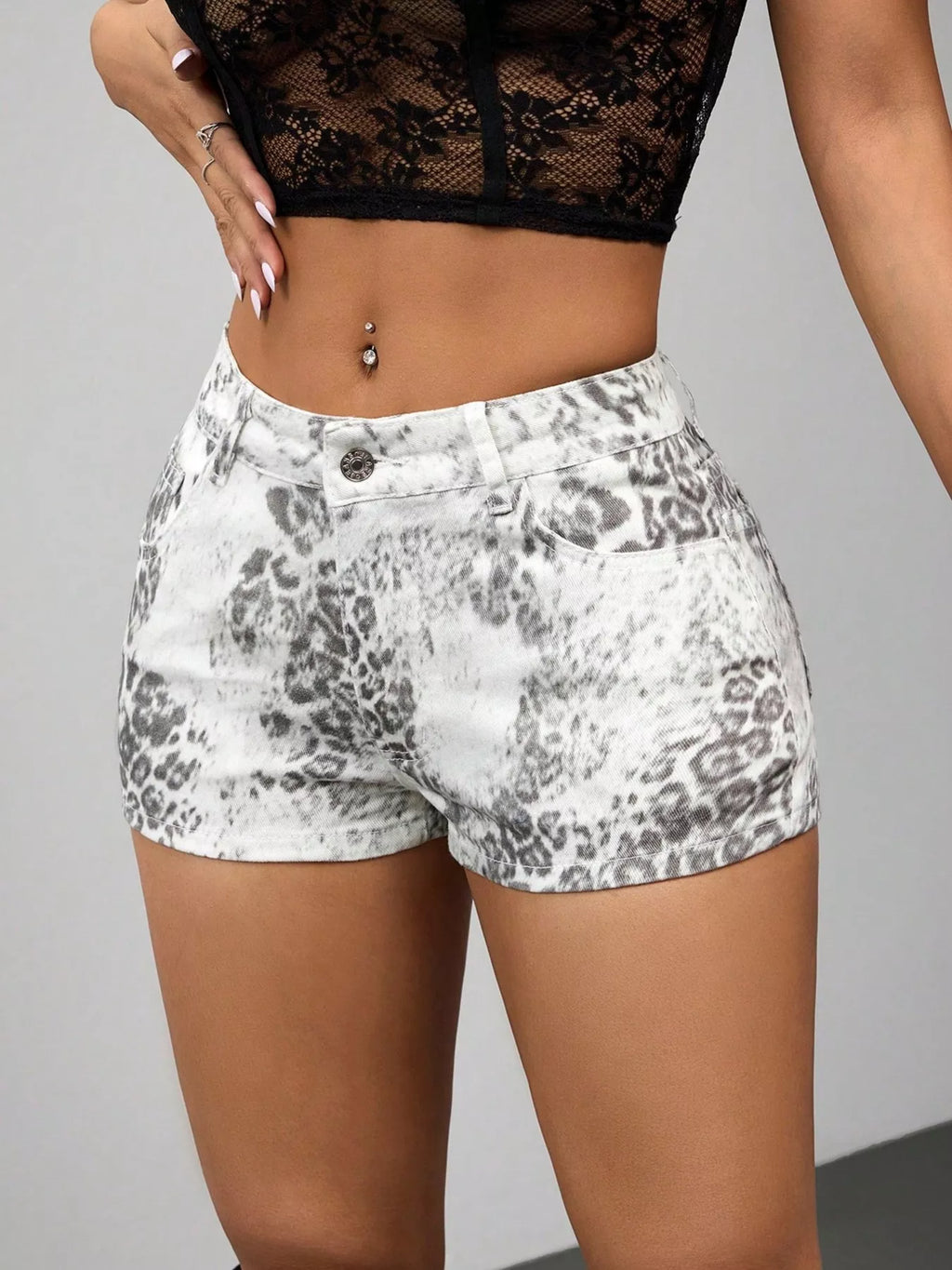 Leopard Print Denim Shorts - Seedandsoulful