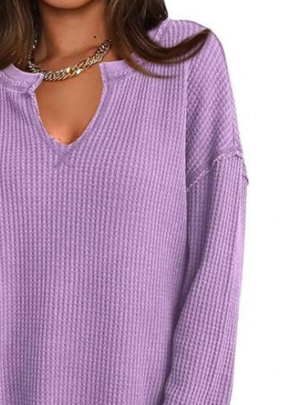 Slit Notched Long Sleeve T-Shirt - Seedandsoulful