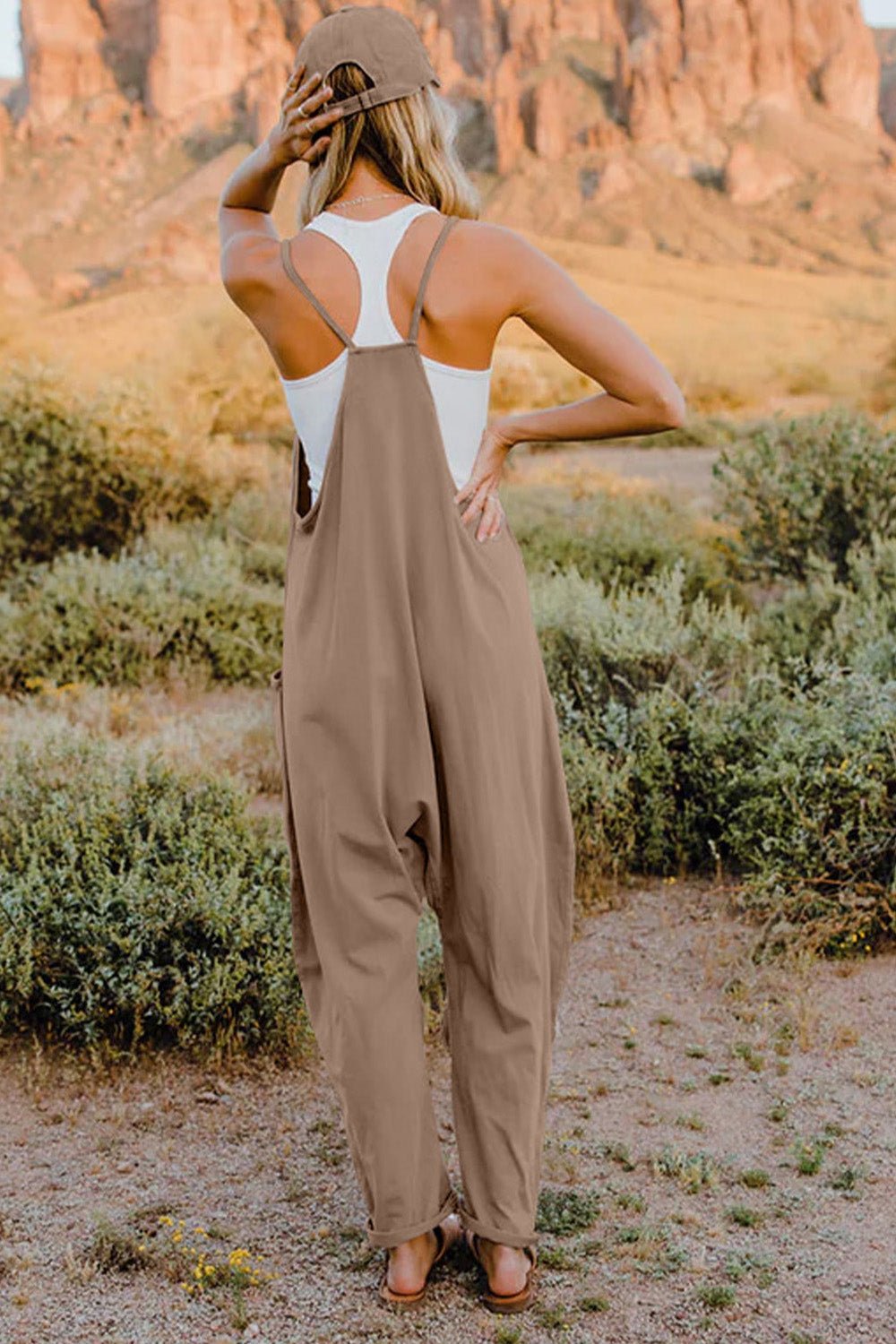 Double Take Full Size V - Neck Sleeveless Jumpsuit with Pockets - Seedandsoulful