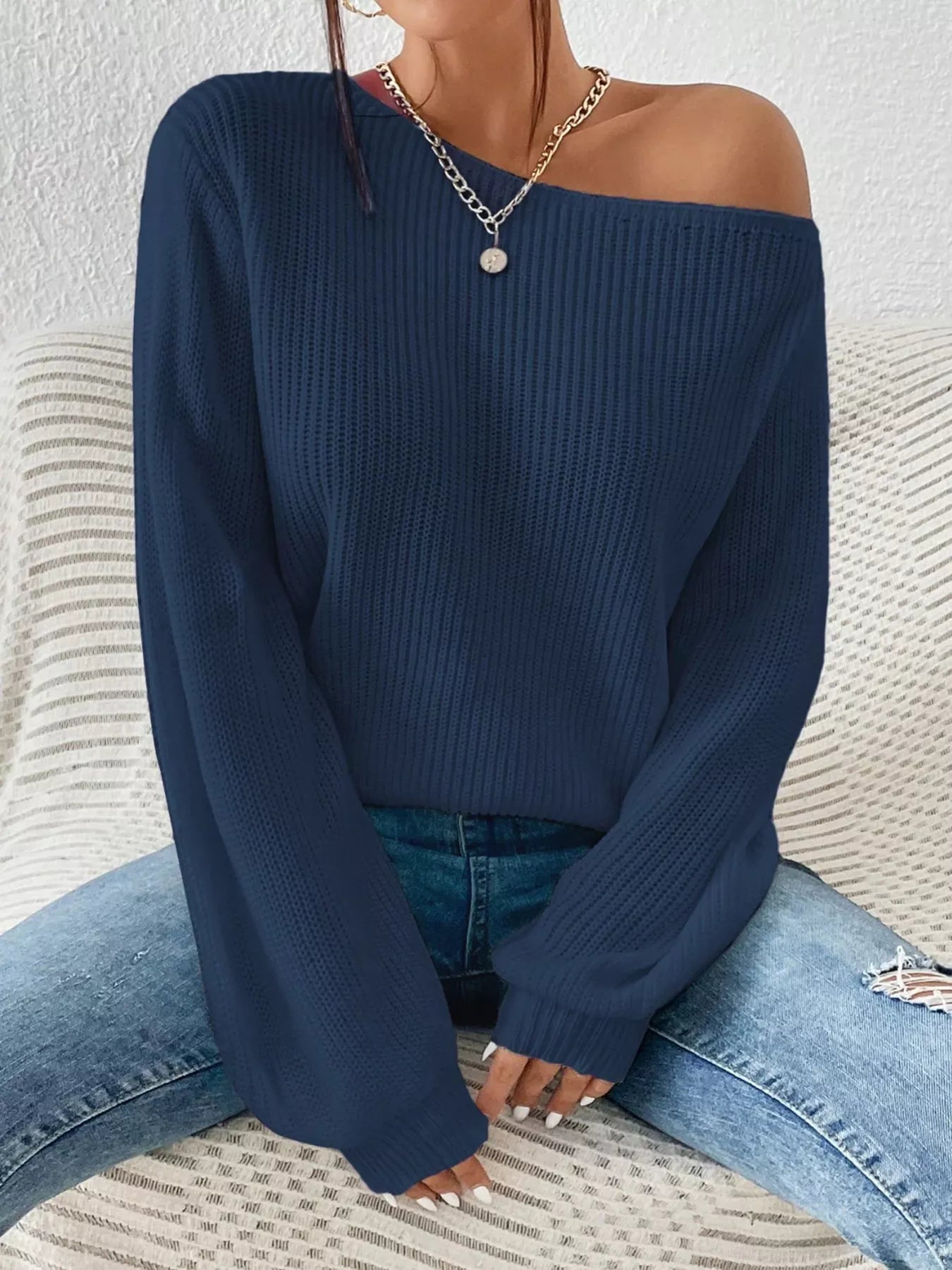 Single Shoulder Knit Sweater - Seedandsoulful