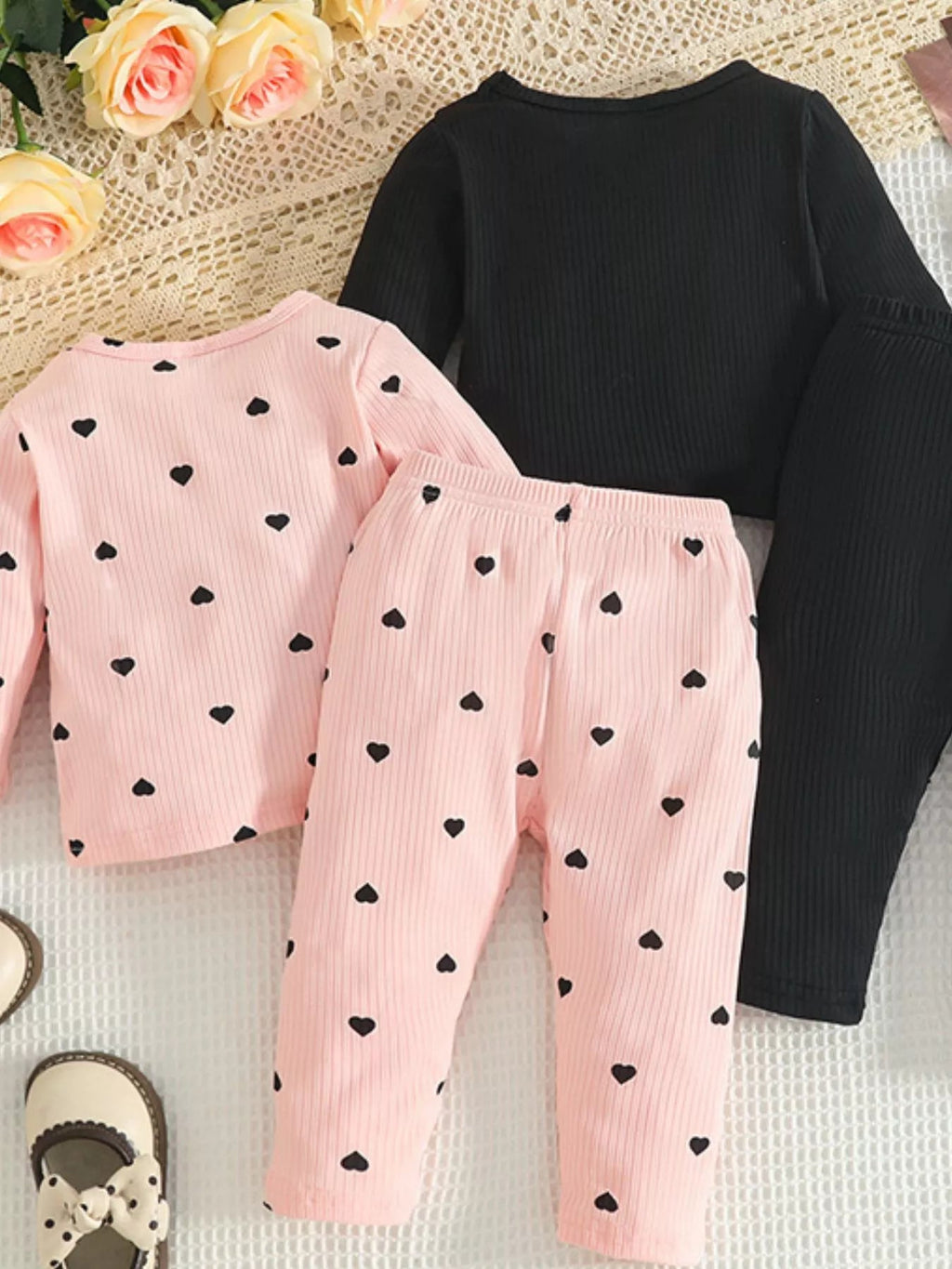 Children's Heart Print Ribbed Top and Pants Set - Seedandsoulful