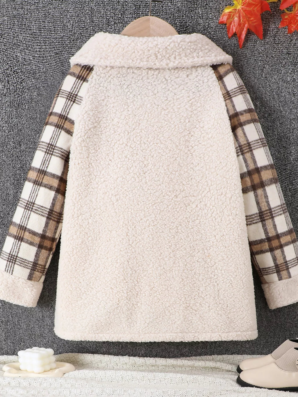 Children's Cozy Plaid Sleeve Fleece Jacket - Seedandsoulful