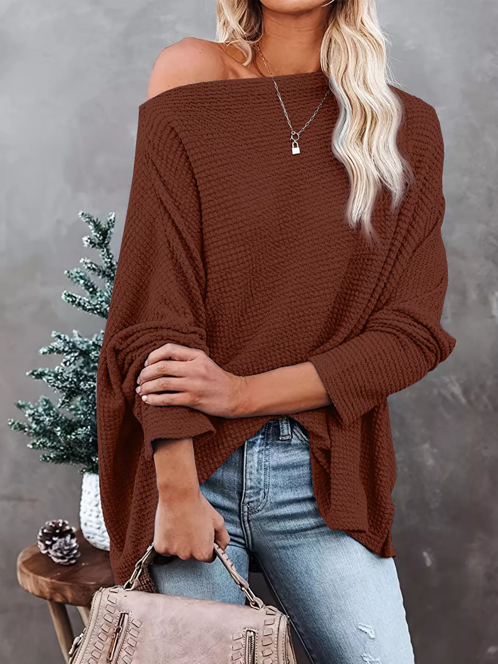 Waffle Knit Boat Neck T-Shirt - Seedandsoulful