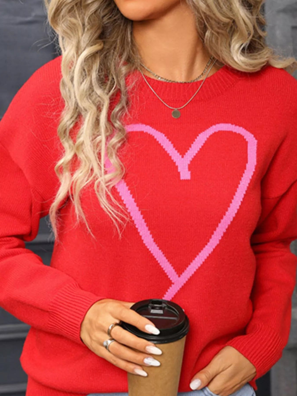 Valentine's Day Heart Graphic Dropped Shoulder Sweater - Seedandsoulful