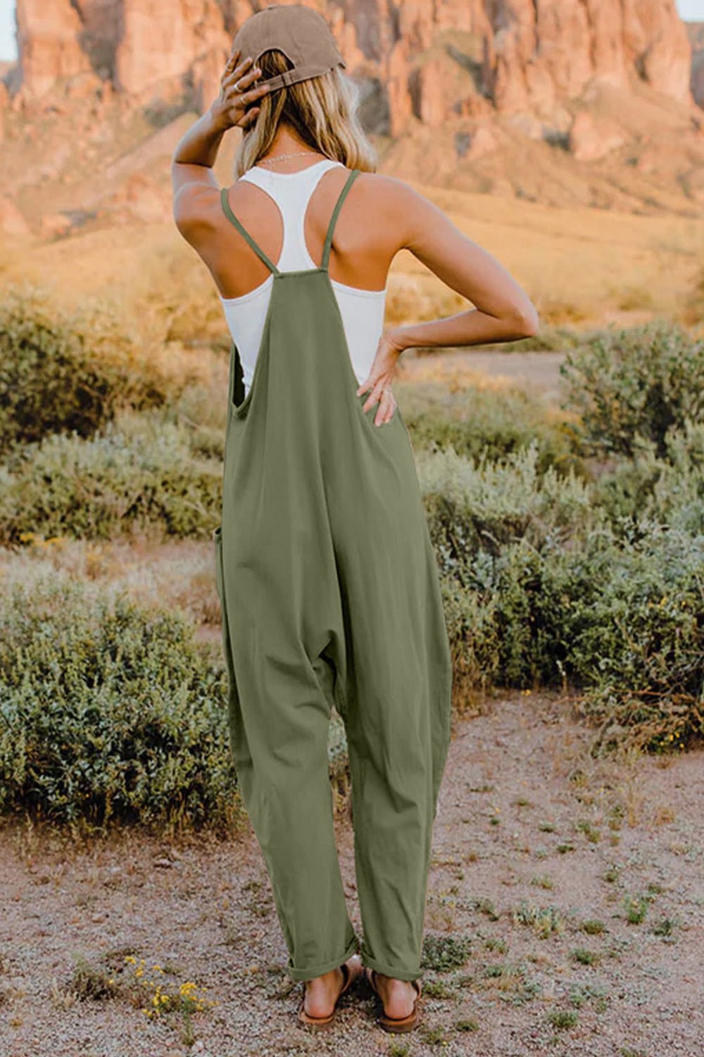 Double Take Full Size V - Neck Sleeveless Jumpsuit with Pockets - Seedandsoulful