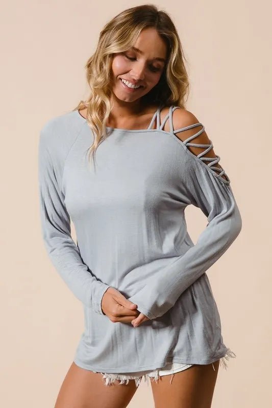 BiBi Jersey Knit One Shoulder Top with Criss Cross - Seedandsoulful