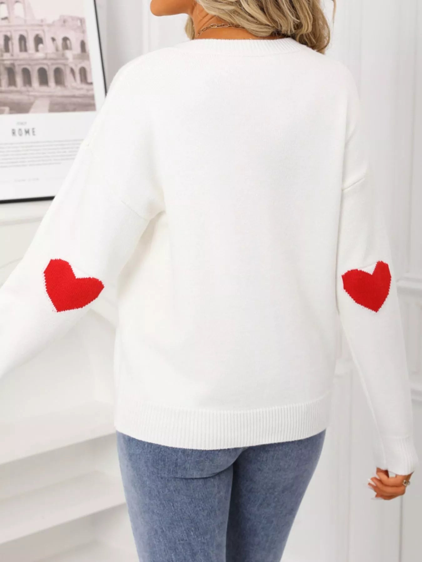 Valentine's Day Heart Graphic Dropped Shoulder Sweater - Seedandsoulful