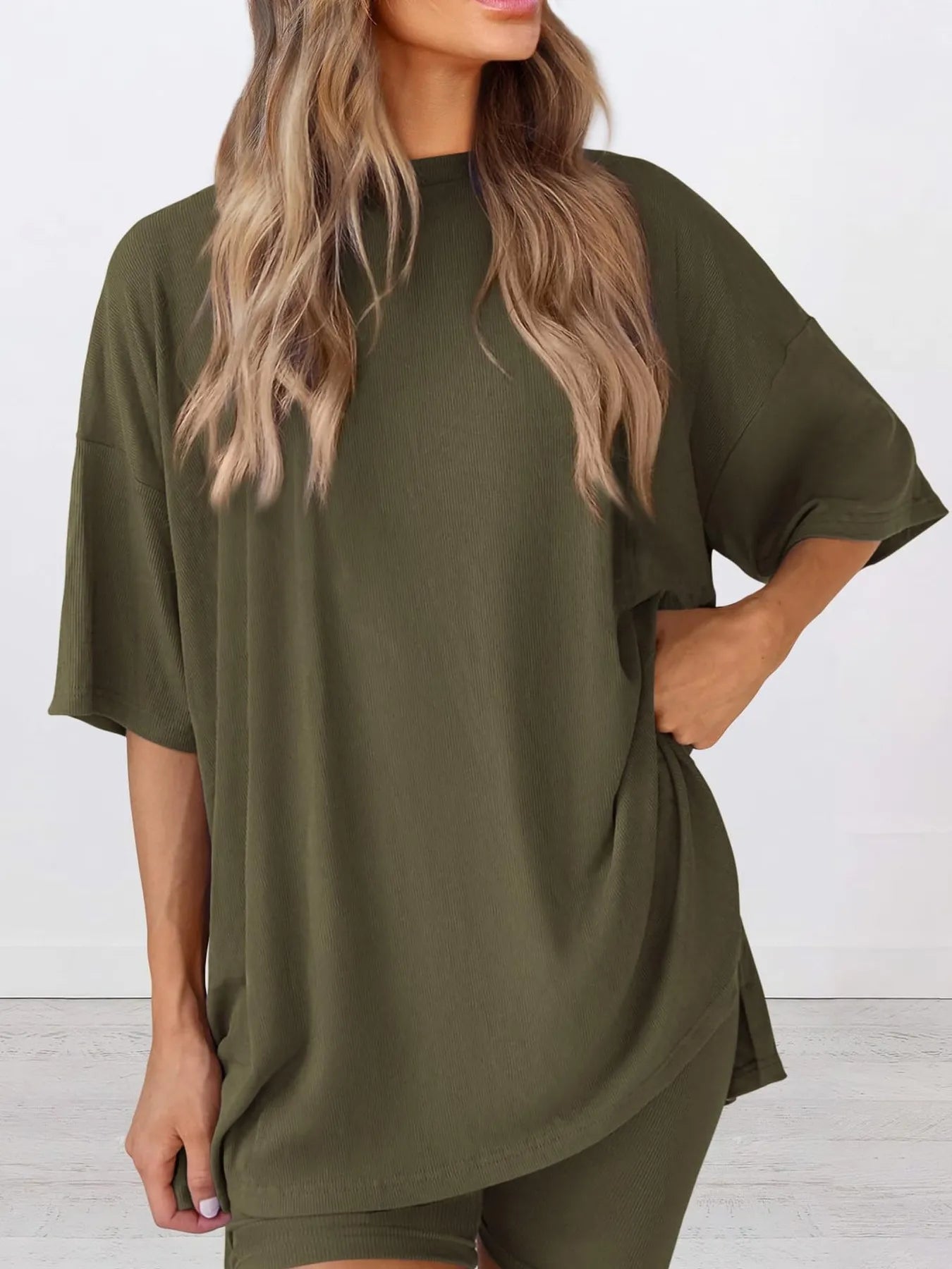 Full Size Oversized Round Neck Top and Shorts Set Plus Size - Seedandsoulful