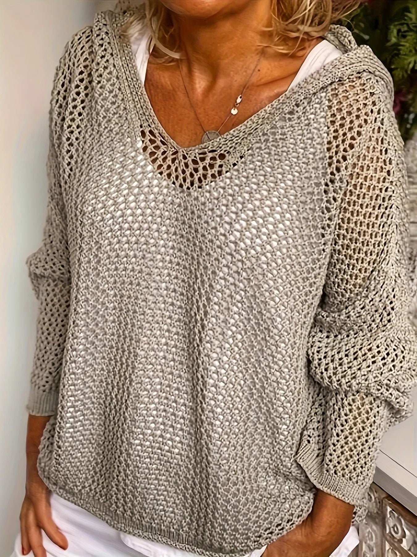 Openwork Long Sleeve Hooded Knit Cover Up - Seedandsoulful
