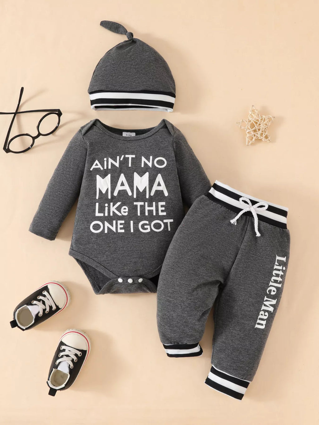 Children's Letter Bodysuit & Pants & Hat Set - Seedandsoulful