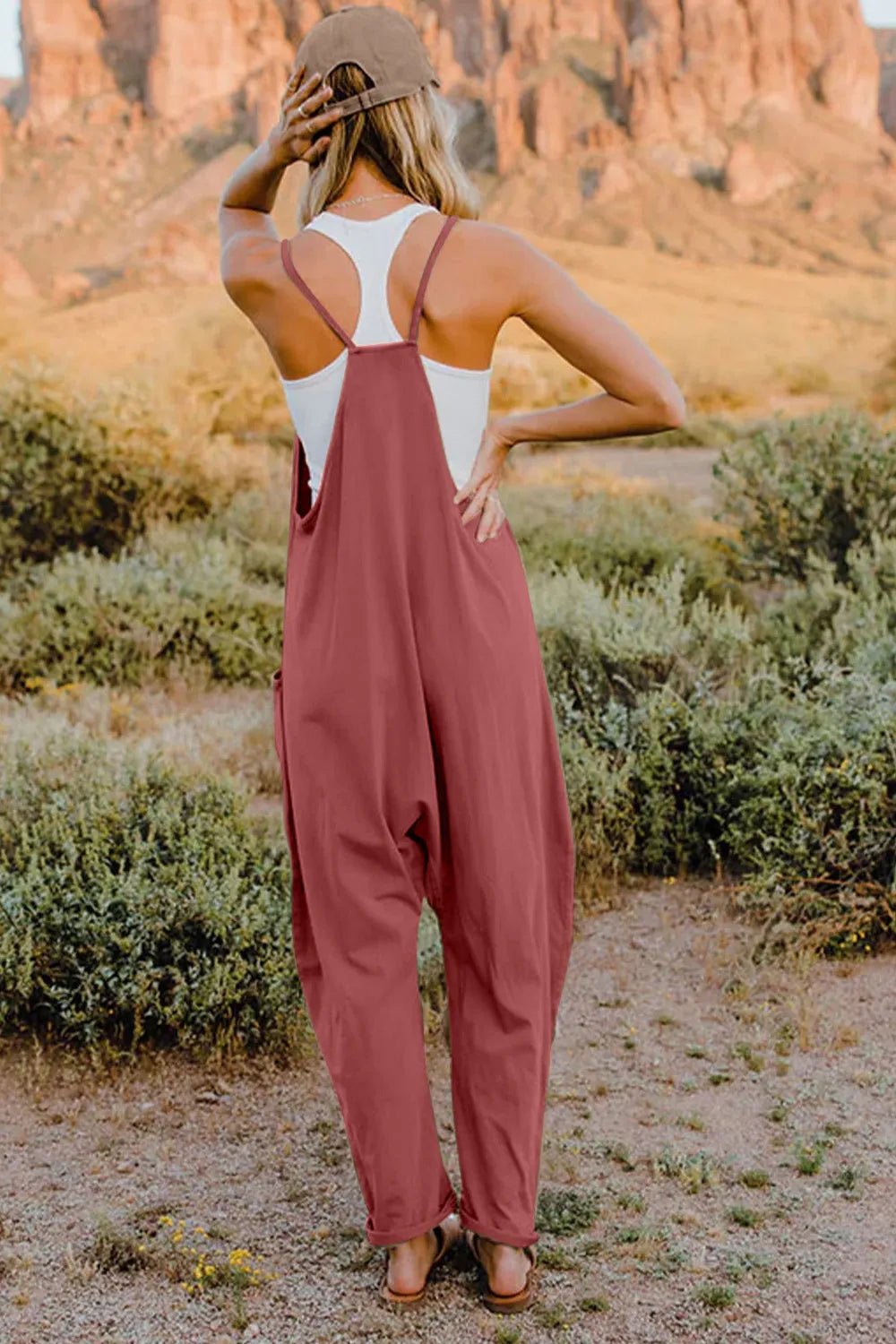 Double Take Full Size V - Neck Sleeveless Jumpsuit with Pockets - Seedandsoulful