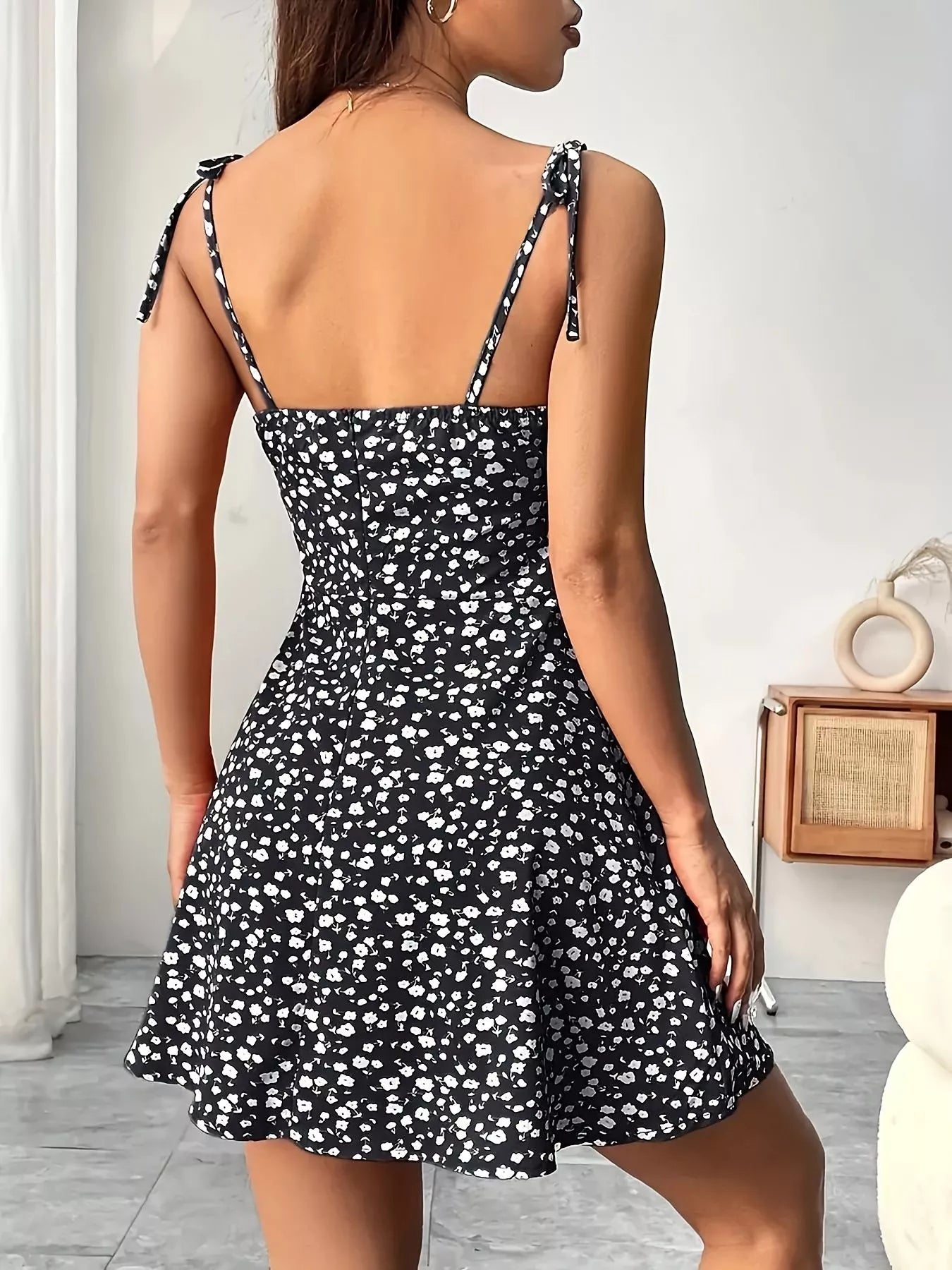 Floral Print Tie Strap Mini Dress - Seedandsoulful