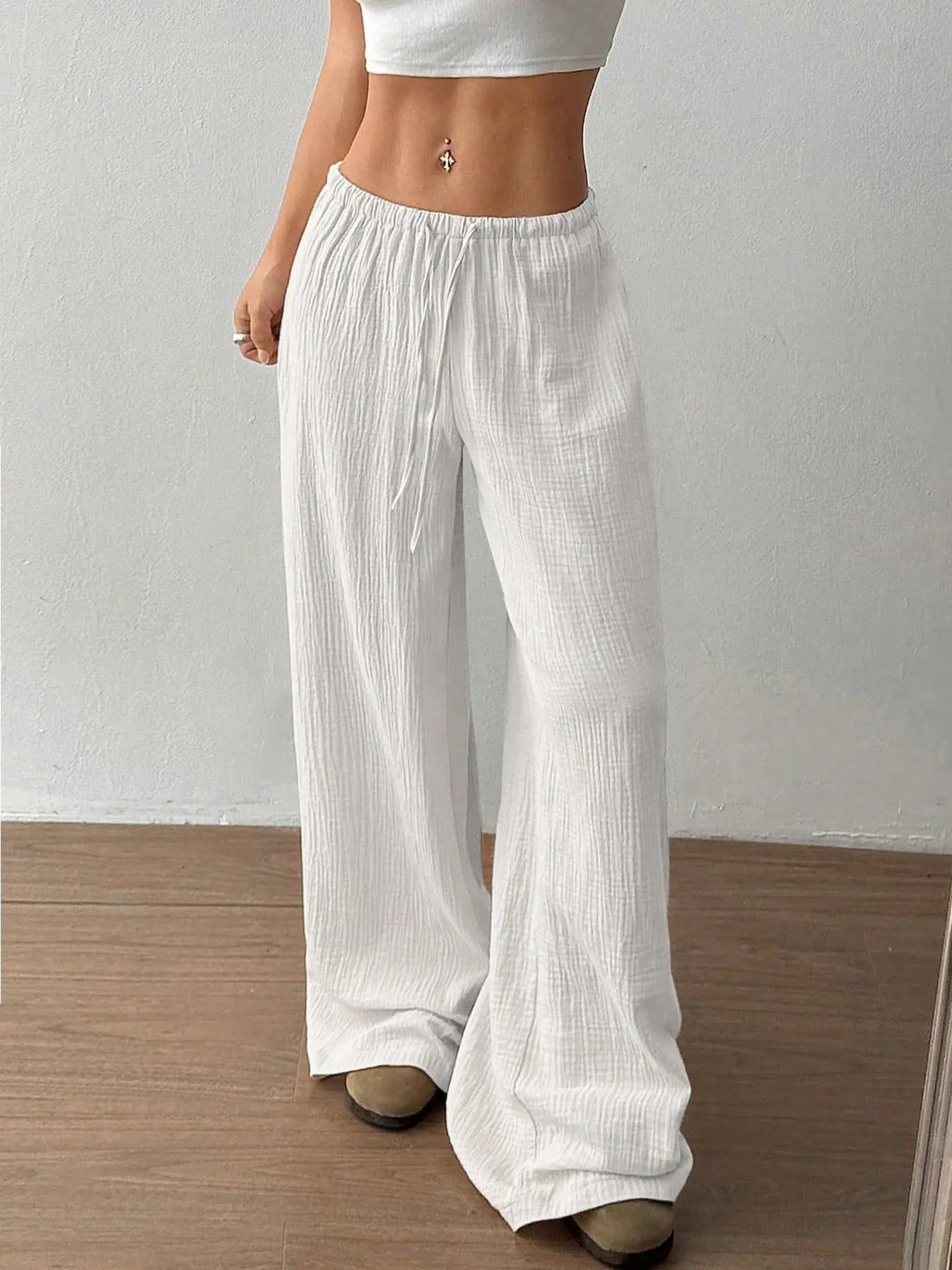Drawstring Wide - Leg Casual Pants - Seedandsoulful